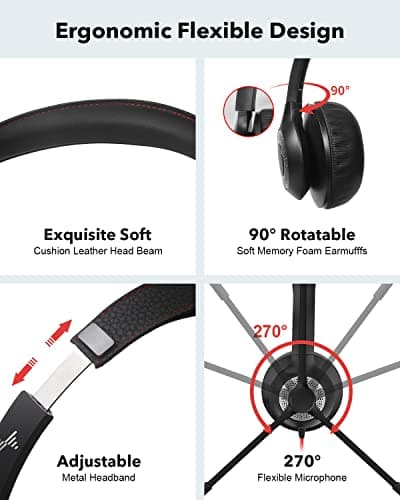 USB Headset with Mic for PC, Over-Ear Computer Laptop Headphones with Noise Cancelling Microphone in-line Control for Home Office Online Class Skype Zoom 2
