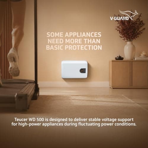 V-Guard Teucer WD 500 Stabilizer for High-Power Appliance Protection | LED Indicators | Suitable for Washing Machine, Microwave Oven, Dishwasher or Treadmill | 3 Year Warranty by V-Guard | White 4