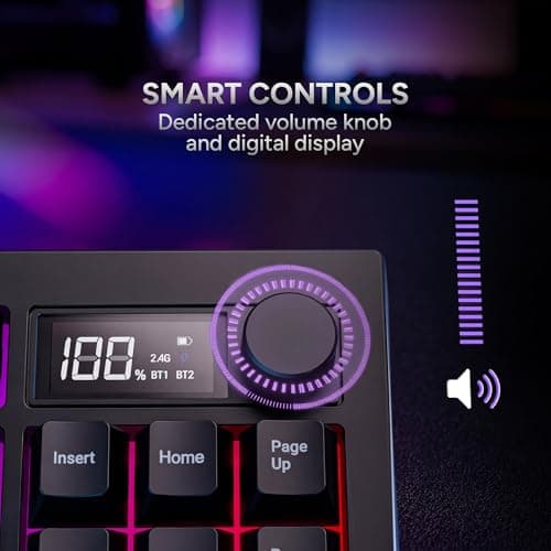 KARNAGE by EVM Visage RGB Backlit Wireless Gaming Keyboard [84 Keys] Triple Mode BT 5.0, 2.4GHz & USB-C | Semi- Mechanical | Volume Knob & Display | 2000mAh | Win & Mac | 2 Year Warranty | White Blue 3