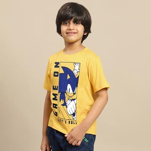 Kidsville Official Sonic Graphic Printed Regular Fit Tshirt for Boys Yellow 3