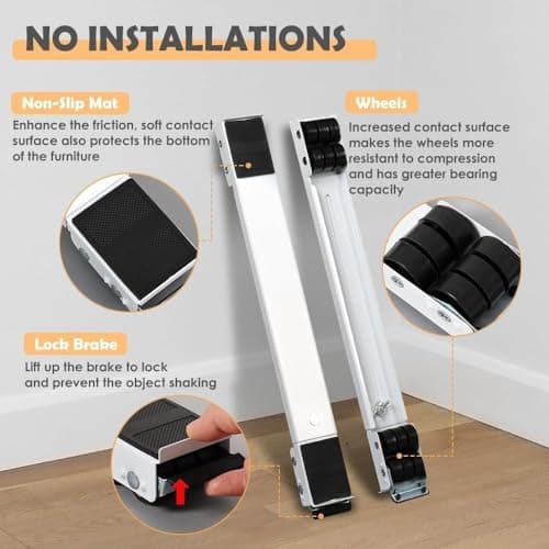 DRANZ Furniture Lifter and Mover Tool Set with Wheels, Heavy Duty Furniture & Appliance Moving Rollers, Bed Lifter Tool, Fridge Slider, Easy Shifting for Sofa, Table, Cupboard, Washing Machine (White) 4