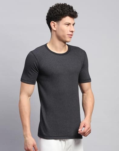 Monte Carlo Mens Solid Black Round Neck Half Sleeve Thermal Vest (6240BM6BL-0-36) 3