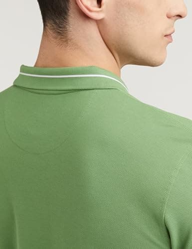 Peter England Men's Regular Fit Branded Insignia Half Sleeve Polo T-Shirt | Cotton Rich | Premium Pique Weave Forest Green 5