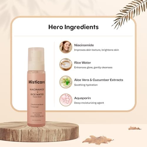 MistiCare Niacinamide + Rice Water Face Wash for Glass Skin | Brightening & Hydrating Face Cleanser | Supports Skin Barrier, Enhances Radiance & Refreshes Skin | Suitable for All Skin Types | Men & Wo 3