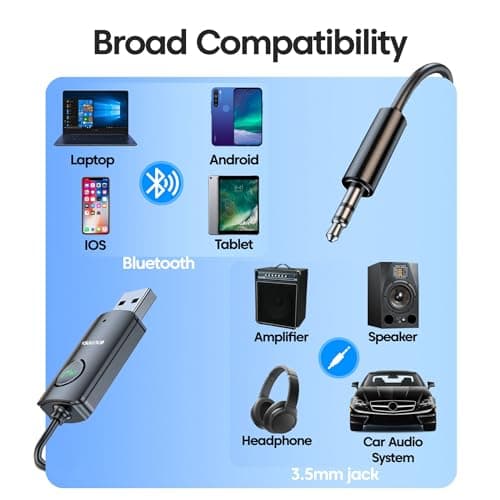 Sounce Bluetooth Car Receiver with Hands-Free Calling,Built-in Microphone, 85 cm Coiled Cable, Multi-Function Button, Music Playback, Wireless AUX Adapter for Car Audio (Black) 5