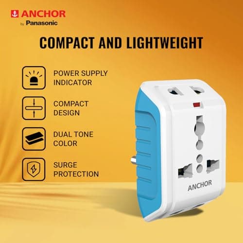 Anchor by Panasonic 22843 6A 3 Pin Multiplug Adaptor with Surge Protection (White & Blue) 3