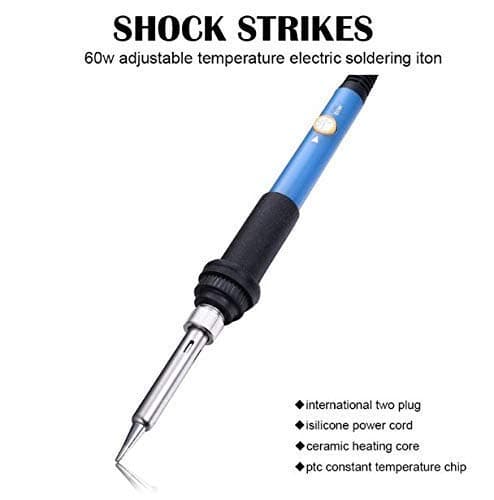 Techtest 60W 220V Temperature Adjustable Electric Welding Solder Soldering Iron Rework Station Handle Heat Pencil Tool -Blue (Soldering Iron With Bits) 5