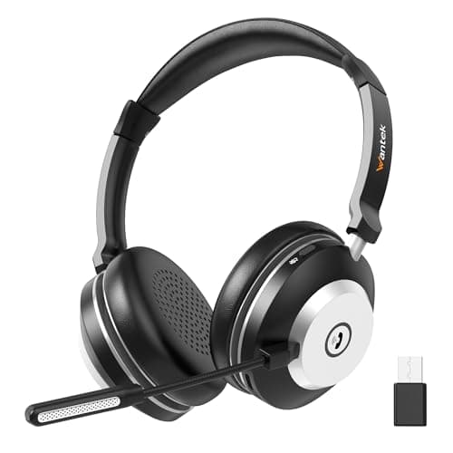 Wireless Headset with Mic for Work,Bluetooth Headphone with Noise Cancelling Microphone,2.4G USB Dongle & Mic Mute for Laptop/Computer/Cell Phones/Office/Remote Work/Call Center/Zoom/Teams/Skype