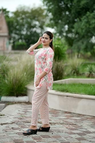 NIVAANI Cotton Night Suit Set for Women Comfortable Cotton Pajama Set for Ladies | Summer Night Dress (RAD Rose, 3XL) 2