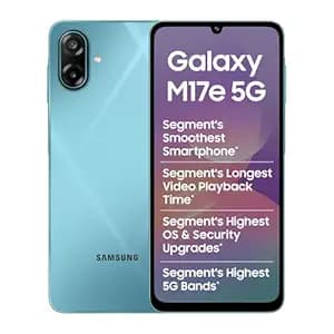 Samsung Galaxy M17e 5G Mobile (Blitz Blue, 4GB RAM, 128GB Storage) | Smoothest 120 Hz Refresh Rate| Monster 6000 mAh Battery | IP54 | 6 Gen OS Upgrades | AI | Gemini Live | Without Charger