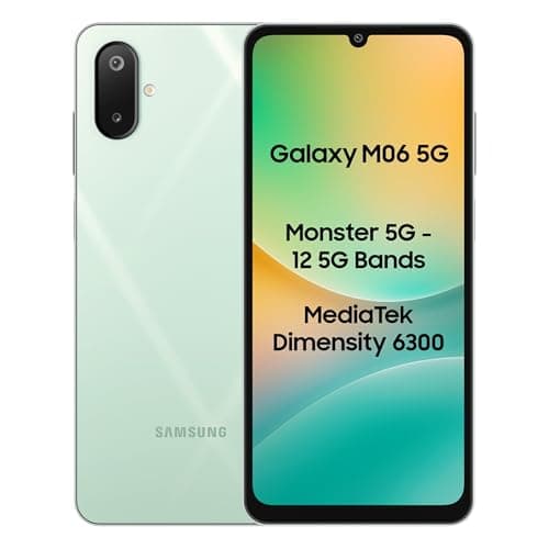 Samsung Galaxy M06 5G Mobile (Sage Green, 6GB RAM, 128GB Storage) | MediaTek Dimensity 6300 | AnTuTu 623K+ | 12 5G Bands | 25W Fast Charging | 4 Gen OS Upgrades | 50MP Camera | Without Charger