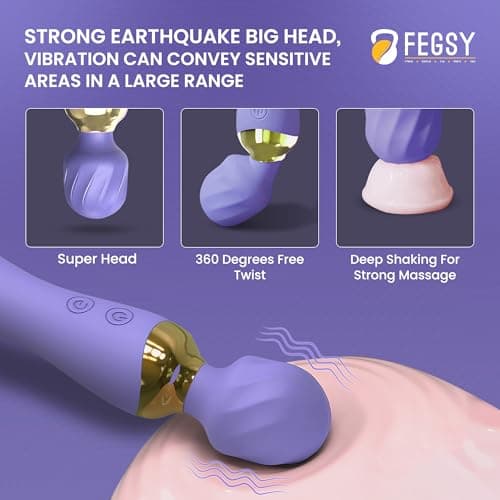 FEGSY Dual Heads Massager Machine for Pain Relief, Rechargeable Wireless Body Massager with Medical Grade Silicone (Purple) 3
