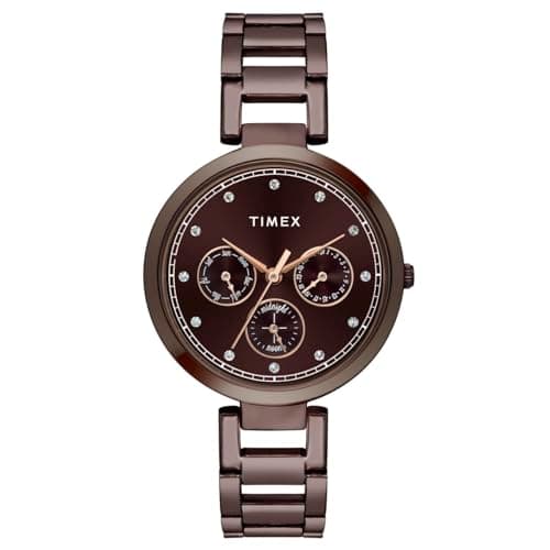 TIMEX Analog Watch for Women with Brown Round Dial & Brown Stainless Steel Bracelet Band Water Resistant Women's Wrist Watches - TW000X267