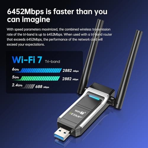 EDUP USB WiFi 7 Adapter BE6500 Wireless Network Card IEEE 802.11be Tri-Band 6GHz/5GHz/2.4GHz for Desktop PC Laptop, Wireless Netword Card for Gaming, Compatible with Windows 11/10 2