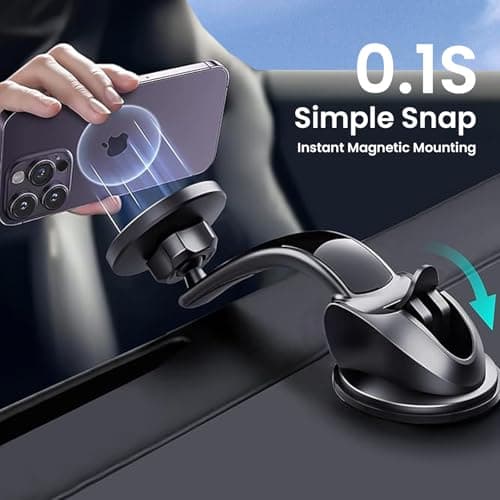 MOOSH Magnetic Car Mount Holder 360° Rotating Mobile Holder for Dashboard & Windshield with Strong Suction, Anti-Shock Grip & Adjustable Viewing Angles fit for Most Smartphones & Mini Tablets (Black) 3
