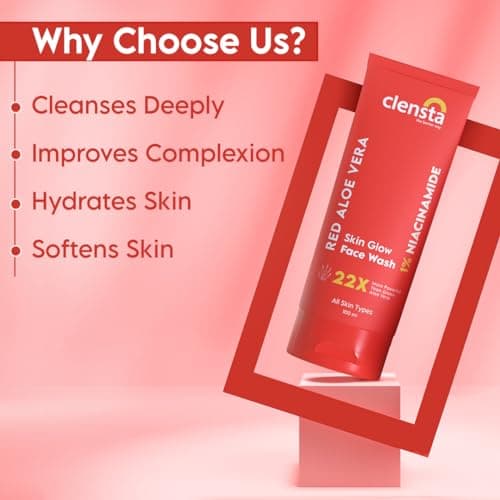 Clensta Red Aloe Vera Face Wash With Vitamin C & Niacinamide For Nourishing, Hydrating & Glowing Skin | Face Wash For All Skin Types For Women & Men 100 Ml | NEW LAUNCH 3