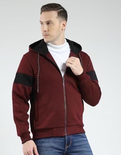 Monte Carlo Men's Regular Fit Hooded Sweatshirt | Solid Pattern | Full Sleeve | Stylish Winter Wear Hoodie for Men Wine M (Pack of 1) 3