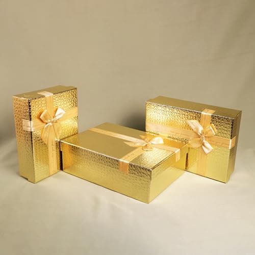 Art Street Foldable Cardboard Gold Finish Hamper Gift Box Set of 3, Multipurpose Gift Hamper Box For Special Occasions, Birthday, Wedding Gift Packaging (Gold, 6x9, 7x10, 8x12 Inch)