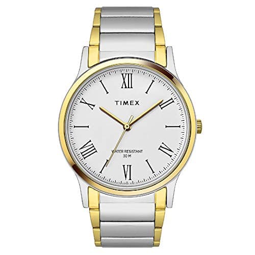 TIMEX Classics Analog Watch for man with White Round Dial & Two Tone Stainless Steel Bracelet Band Water Resistant Men's Wrist Watches - TW000R432