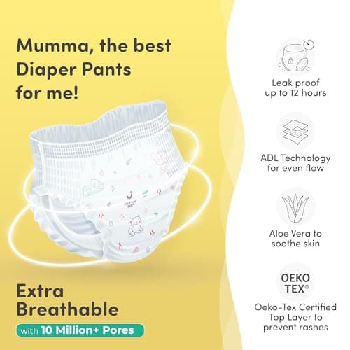 Mylo Baby Diaper Pants Medium (M) Size 7-12 kgs (76 count) Leak Proof | Lightweight | Rash Free | Upto 12 Hours Protection | ADL Technology | with Aloe Vera Lotion (38 Count, Pack of 2) 3