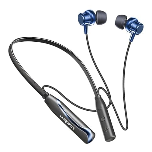 SIGNATIZE Neckband Bluetooth Headphones with Above 20 Hours Playtime with 10mm Drivers, Rich Music Experience, BT 5.3v, Type C Fast Charging, Neckband Earphones & IPX4 Water Resistant (Blue)