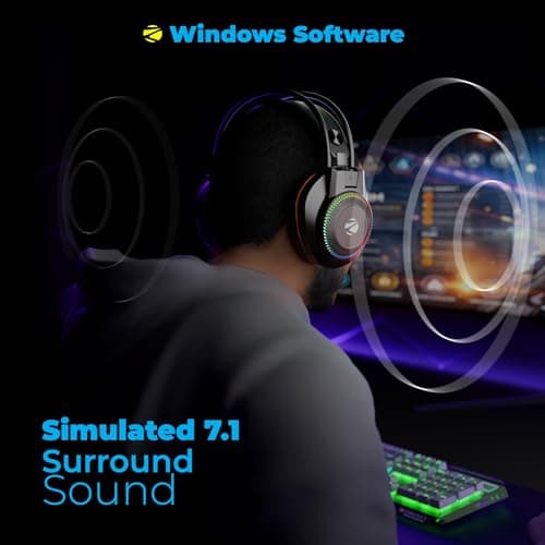 Zebronics Premium Wired USB Gaming Headphone, Simulated 7.1 Surround Sound, 40mm Neodymium Drivers, Windows Software, EQ, Flexible Mic, Multicolor, 2m Braided Cable, Ear Cushion, PC & Laptop (Jet 7.1) 2