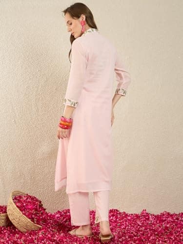 INDO ERA Women Pink Pure Cotton Co-Ord Set | Kurta Pant Set for Casual Wear,IESTR11946M | Co Ord Set For Women Stylish | 5