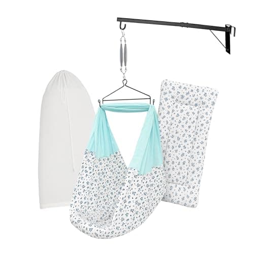 beetot Baby Cradle Swing/Jhula (Thottil Cloth, Palna, Dolna) Set | Hanging Cradle with Padded Bed, Mosquito Net, Spring, Triangle & Window Hanger | FS-Emily Blue