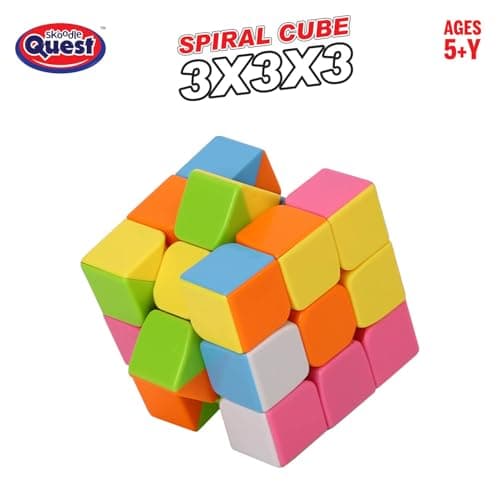 Skoodle Quest Spiral Stickerless Cube 3X3X3 | High Performance, Fast & Smooth Speedcube Turning Puzzle | Stress Buster & Brain Teaser for Kids & Adults | Anti-Pop & Durable | Multi 3