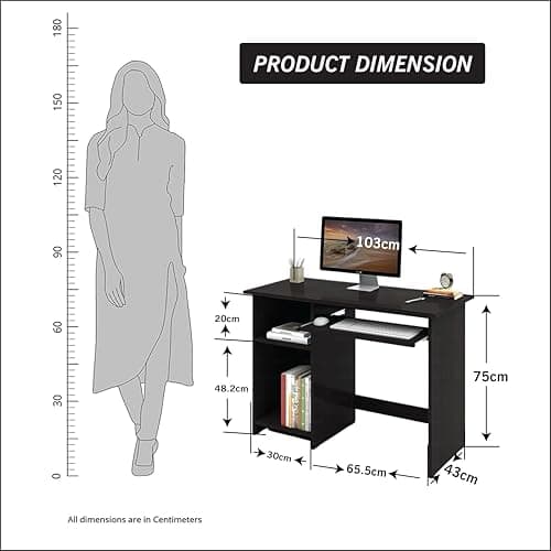 Callas Engineered Wood Computer Desk with Keyboard Tray – Small Modern Writing Desk for Home Office, Bedroom, or Living Room – Sturdy & Simple Laptop Table (CB-ST-04-Black) 2