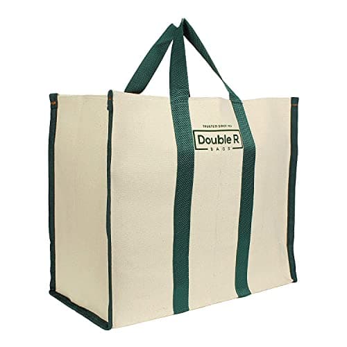 Double R Bags Women’s Eco-Friendly Cotton Canvas Shopper Tote Bag | Big Reusable Jhola Bag for Grocery, Milk, Fruits, Vegetables with Reinforced Handles | 43x21x35 cm, 1 Compartment (Green, Pack of 2) 5