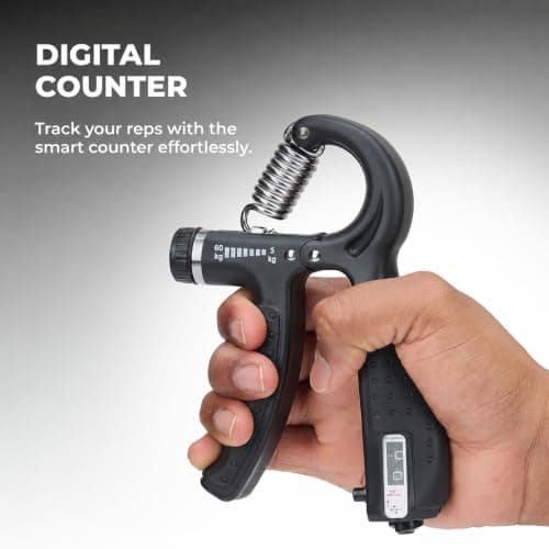 LEAFED Adjustable Hand Grip Strengthener Hand Gripper With Counter for Men & Women for Gym Workout Hands Exercise Equipment to Use in Home for Forearm, Finger Exercise Power Gripper - 60kg Black 2