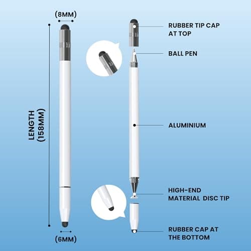 Dyazo 4-in-1 Stylus Pen for Smart Touch Screen Devices with Precision Capacitive Rubber Tip | Fine Point Disc Tip | Pen Functionality | Compatible with iPad, iPhone, Kindle, Android, Tablets & More 3