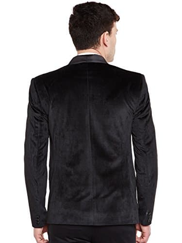 Wintage Men's Regular Fit Tuxedo Formal Blazer (Tuxvelvet201Color3S38_Black_38) 3