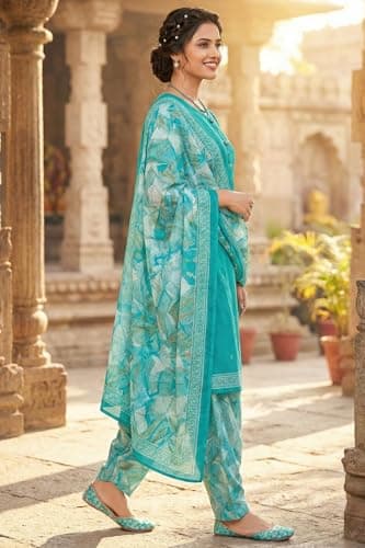Rajnandini Turquoise Cotton Blend Printed Ready to Wear Patiala Salwar Suit (Readymade_3XL_JOPLVSRW5223-3XL) 3