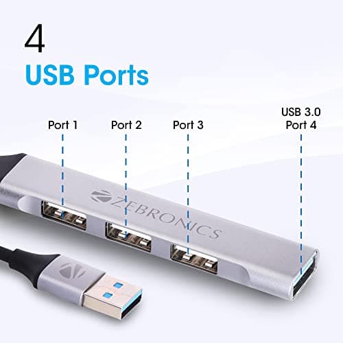 Zebronics 200HB USB 3.0 4 Port hub with Hi Speed Data Transfer, Aluminum + ABS Body, 15cm Cable, Sleek Design and Plug Play Usage 5