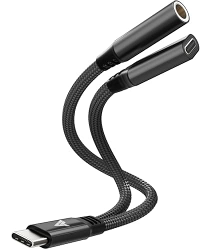 eller santé® DigiCoder 2in1 Type C to 3.5 mm Jack + USB C Charging & Digital Audio 24bit DAC 3.5mm Connector Aux Cable,Headphone,Earphone Converter Splitter for Samsung, Oneplus,iPhone, Phone-Black