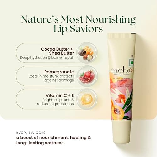 Moha Herbal Lip Balm for Dry & Pigmented Lips | With Apricot, Almond Oil, Wheat Germ Oil, Honey & Vitamin E | Heals Cracks, Soothes Sun Damage, Restores Natural Lip Color - 10gm (Pack of 4) 4