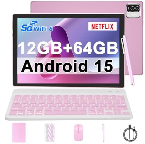 IWEGGO Android 15 Tablet, 10 Inch 12GB RAM + 64GB ROM / 1TB Expansion, 1.8Ghz Quad-core Processor, 8MP Camera 6000mAh Battery, 1280*800 Touchscreen, 2 in 1 Tablets with Keyboard Case Mouse Stylus