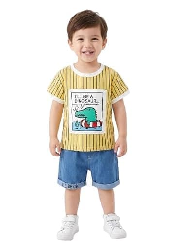 Tirupati Kids Clothes for Boys | Printed Cotton Half Sleeve T-shirt and Denim Shorts Baby Boy Dress | Casual Regular Wear Kids Dress Set, 0-1 year