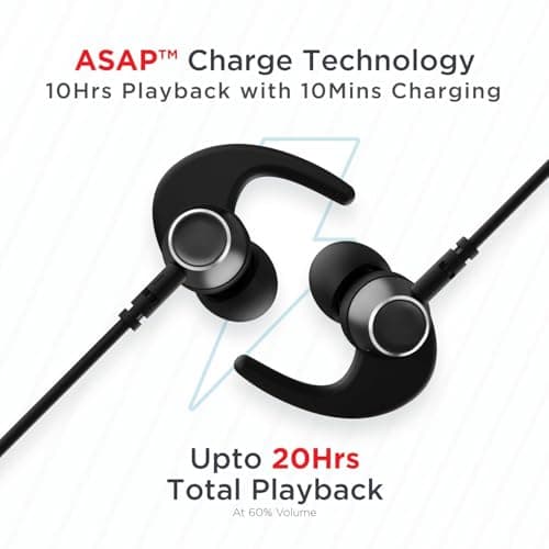 AIZINA Rockerze 235 Pro Wireless Bluetooth Neckband in Ear Earphone, Upto 20 hrs of Playtime, Beast Mode, Low Latency, IPX5 Water & Sweat Resistance, ENx Technology, Bluetooth v5.2(Active Black) 2