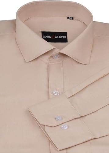 MARK & ALBERT Men's Slim Fit Cotton Formal Shirt Cream 5