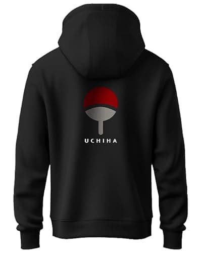 KHAKEY Men Fleece Hoodie and Stylish Uchiha Logo Printed Hoodie | Hooded Tshirt | Best Winter Wear Sweatshirt with Hood (in, Alpha, XL, Regular, Black_0802)