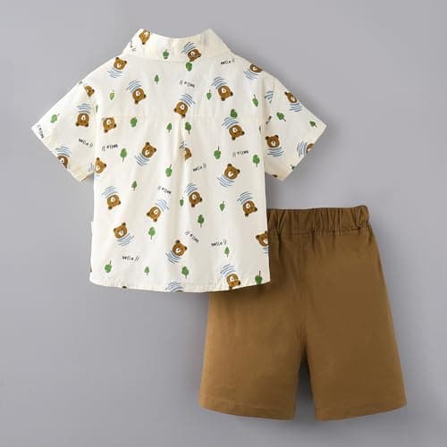Hopscotch Boys Short Sleeves White Animal Print Formal Set for Ages (2-3 Years) 2