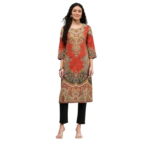 Biba Women Rust Cotton Straight Printed Kurta_34