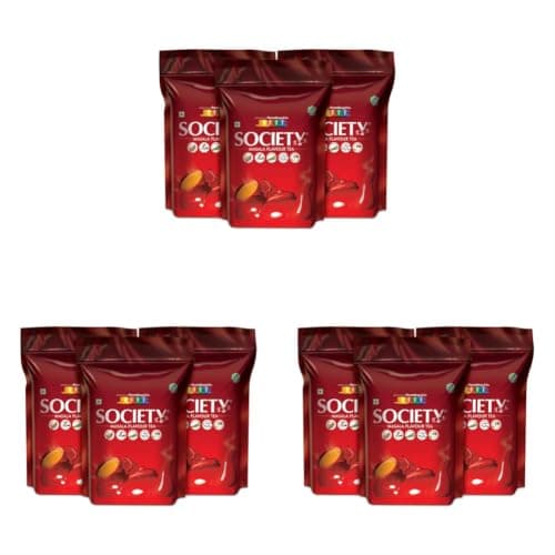 Society Masala Chai — Five-Spice Indian Masala Tea, Real Cardamom Ginger Clove Black Pepper Lemongrass Blended Into Assam CTC, Hasmukhrai & Co. Since 1924 | 250 g Pouch | No Flavouring (Pack of 3)