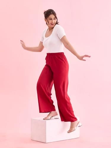 GO COLORS Women Red Mid Rise Viscose Basic Palazzo - 2XL 2
