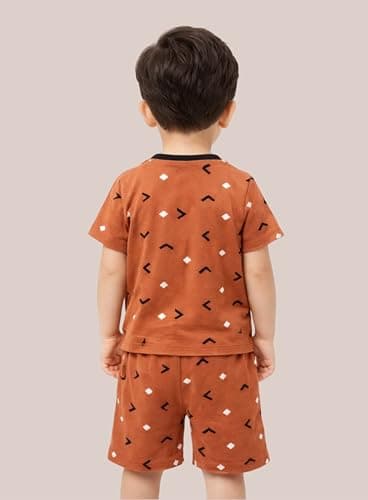 3BROS Baby Boys & Baby Girls Cotton Hosiery Clothing Set Half Sleeves T-shirt with Matching Pants (DB20HS6027_Parent) (Brown, 6-12 Months) 4