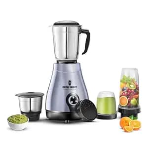 Oreo 750 W Mixer Grinder For Kitchen| 4 Jars (2 Stainless Steel+2 Nutri Bullet Jars) | Smoothie, Chutney & Liquidizing | Powerful Mixing, Grinding & Juicing | 2 Years Warranty | Grey & Black