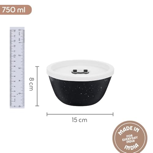 Borosil 750ml Serving & Mixing Bowl with Lid | Made in India Borosilicate Glass Bowl for Kitchen & Dinning | Bowl for Mixing Dough, Salad, Batter | Microwave & Dishwasher Safe (Pebble Black) 2